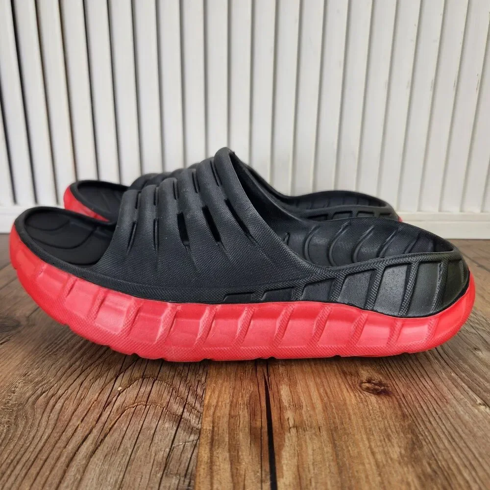 Kuailu Sport Recovery Orthotic Slides Mens Size 7 Black Red Comfort Sandals